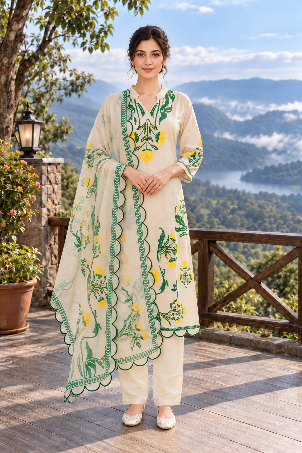 Kaya Liora Soft Ivory Grace – Floral 3-Piece Kurti Set - Luxury Suits