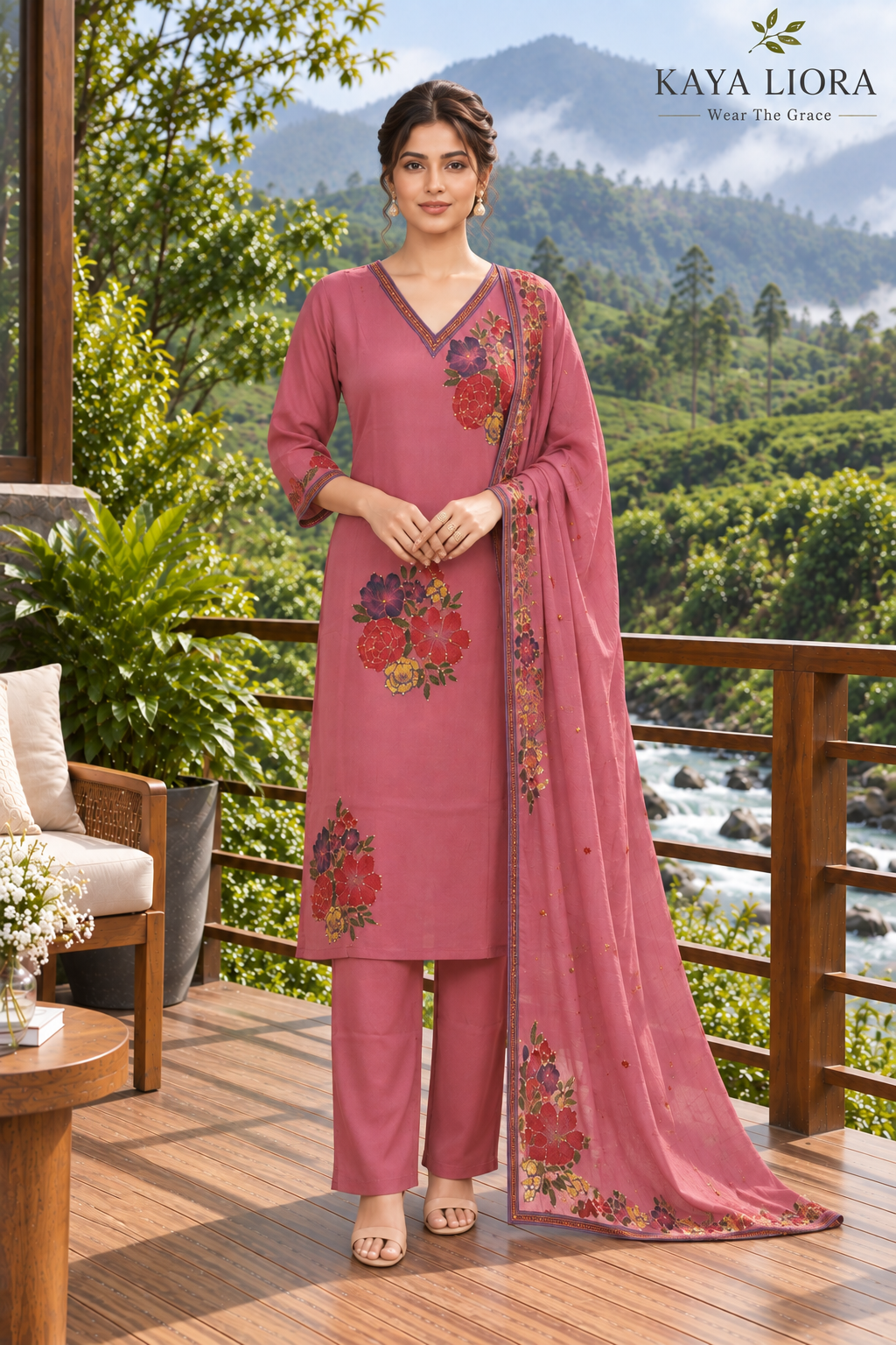 Kaya Liora Onion Pink – Rosé Bloom 3-Piece Suit Set - Luxury Suits