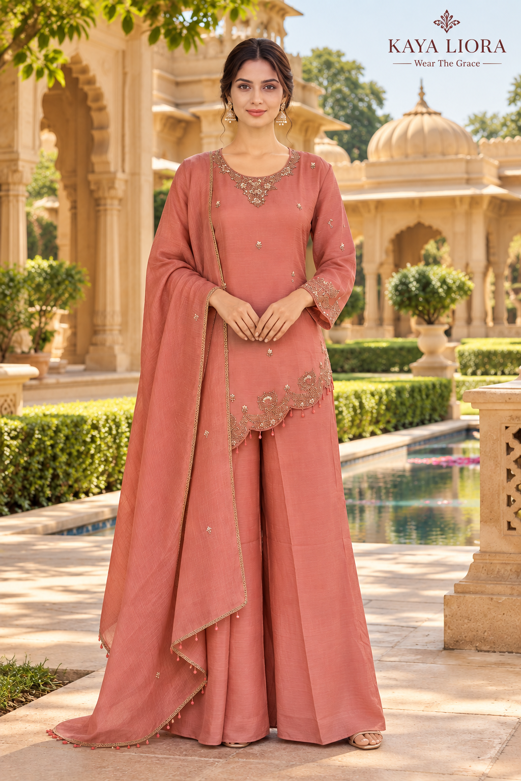 Kaya Liora Dusty Rosewood – Rosé Élégance Sharara Suit - Luxury Suits