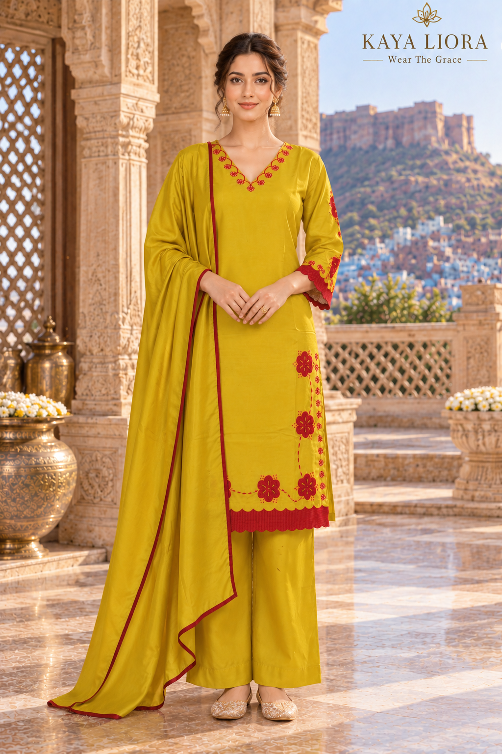 Mustard Muse – Marigold Elegance 3-Piece Suit Set