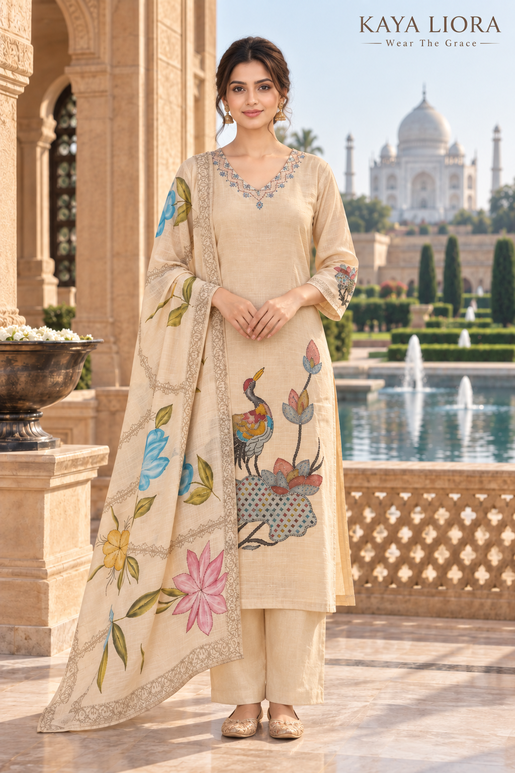 Ivory Bloom – Élégance Florale Kurti Set