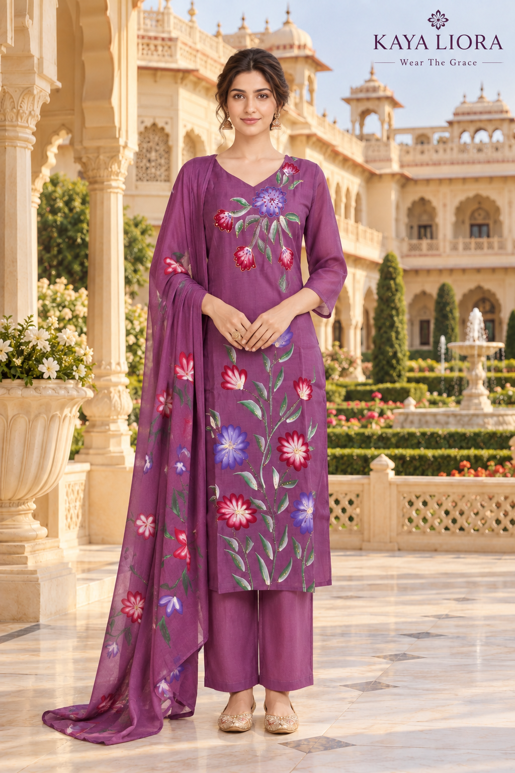 Purple Bloom – Floral Grace 3-Piece Ethnic Ensemble