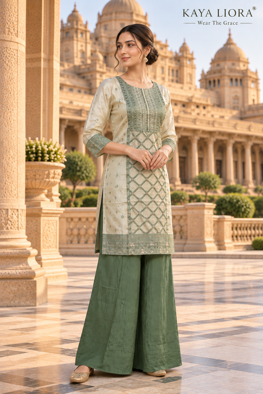 Sage Serenity – Élégance Sauge Sharara Suit Thumbnail 3