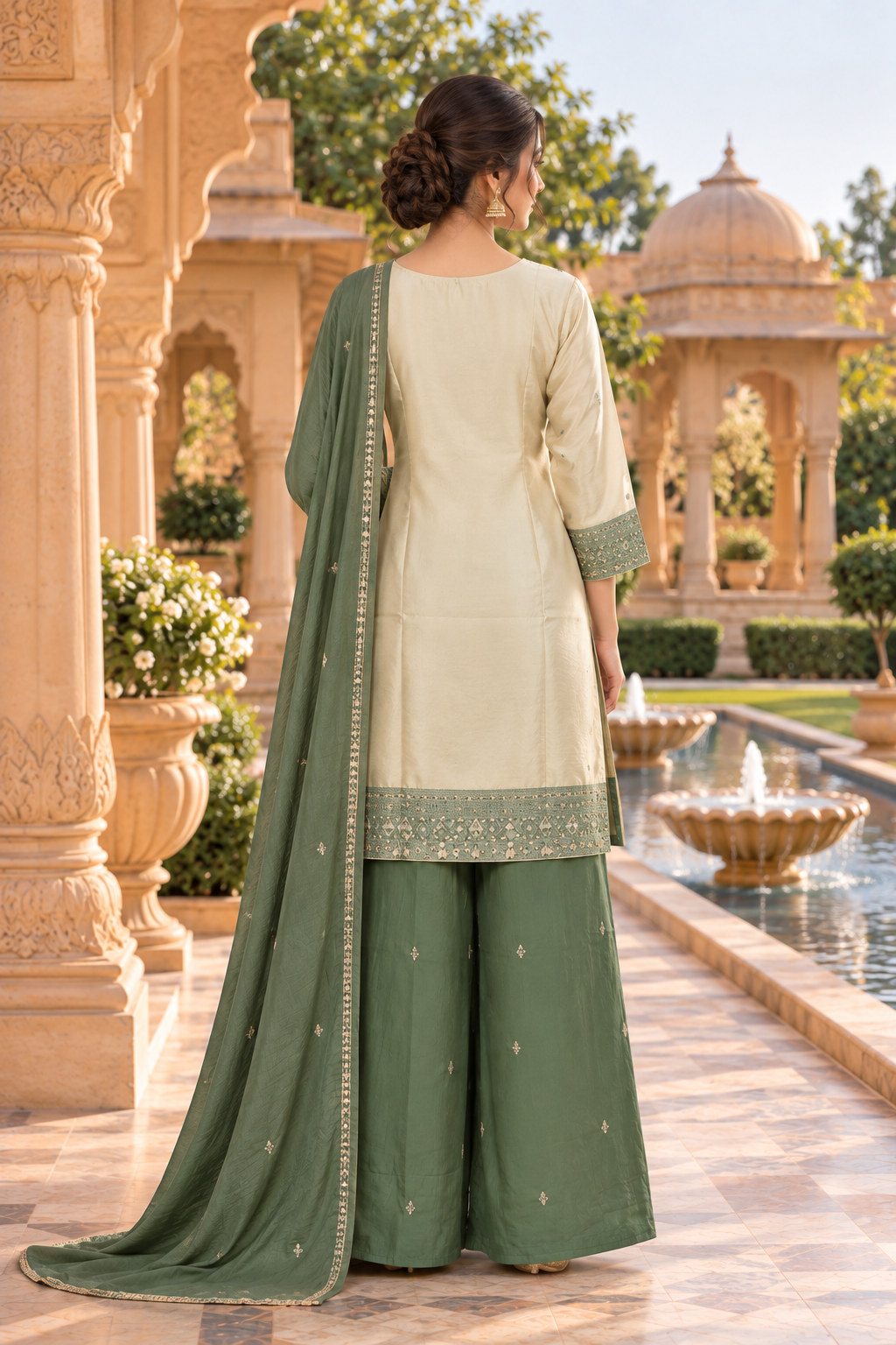 Sage Serenity – Élégance Sauge Sharara Suit Thumbnail 4