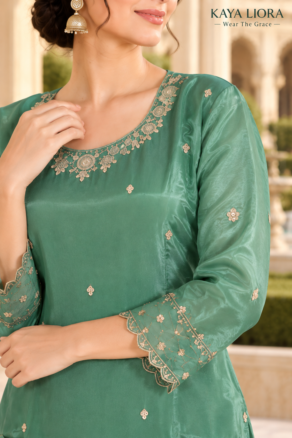 Kaya Liora Teal Reverie – Élégance Émeraude Sharara Suit - Luxury Suits Second View