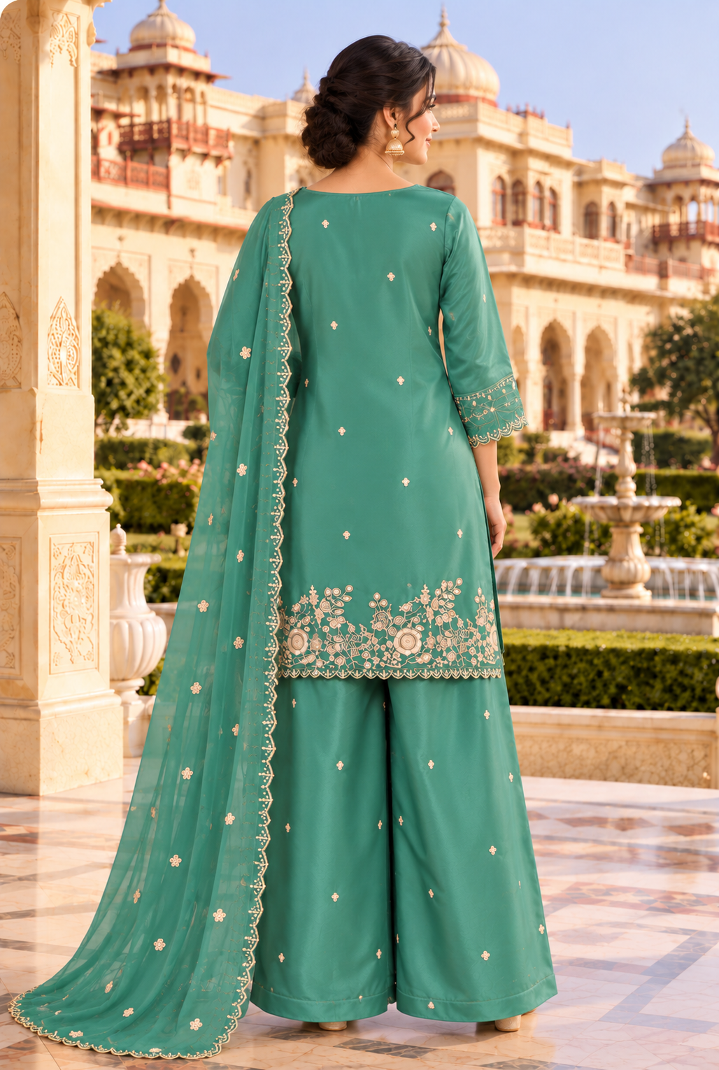 Teal Reverie – Élégance Émeraude Sharara Suit Thumbnail 4