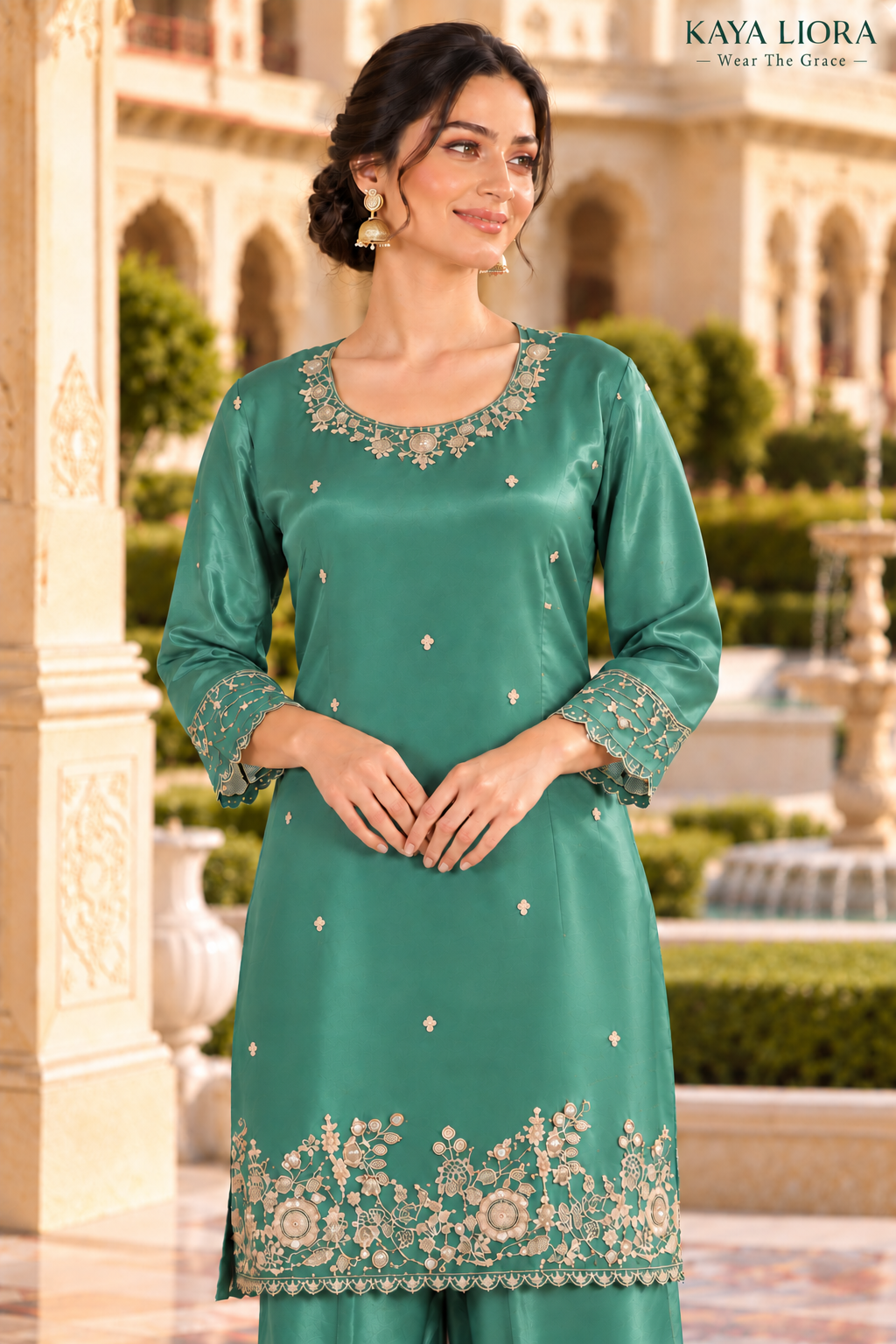 Teal Reverie – Élégance Émeraude Sharara Suit Thumbnail 5