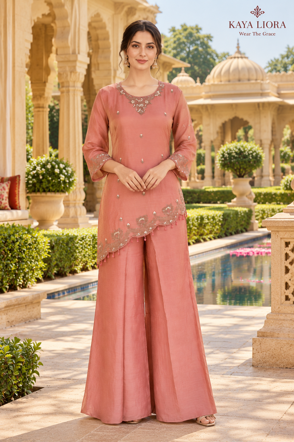 Kaya Liora Dusty Rosewood – Rosé Élégance Sharara Suit - Luxury Suits Second View