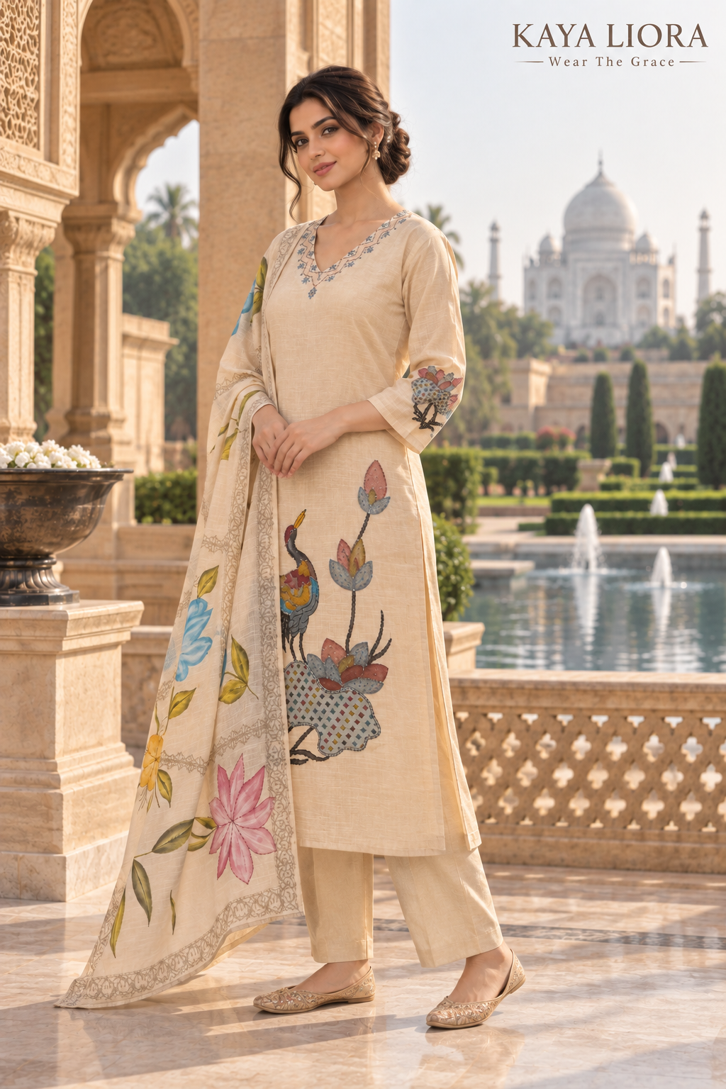 Ivory Bloom – Élégance Florale Kurti Set Thumbnail 4