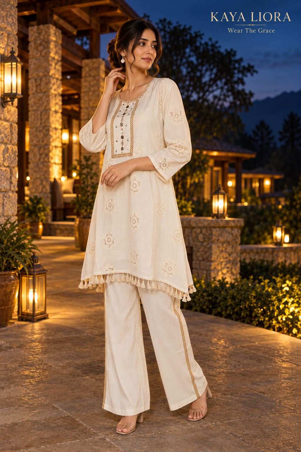 Kaya Liora Antique Ivory – Ivory Grace Embroidered Co-Ord Set - Luxury Co-ord Sets Second View