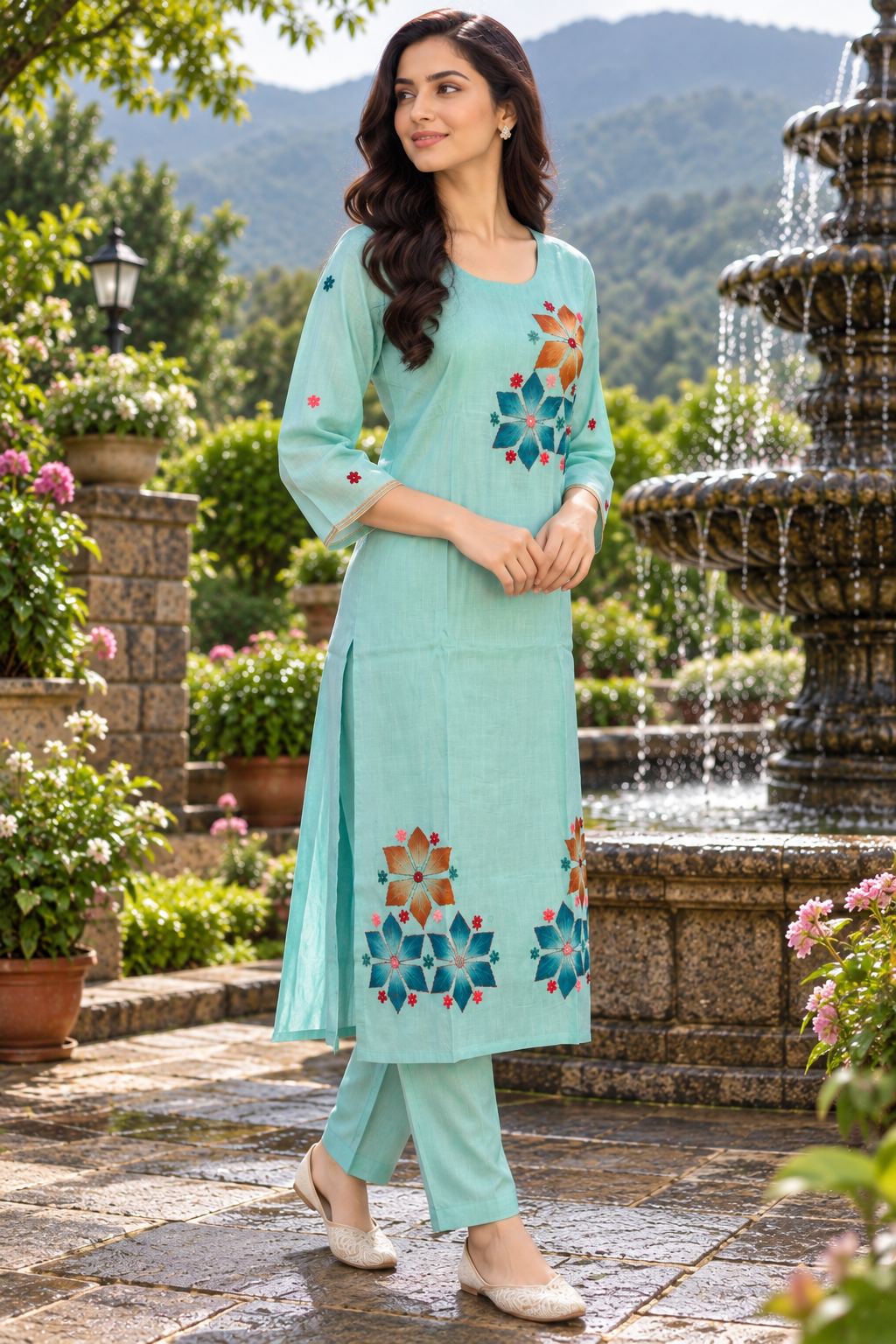 Kaya Liora Aquamarine Bloom – Élégance Florale Suit Set - Luxury Suits Second View