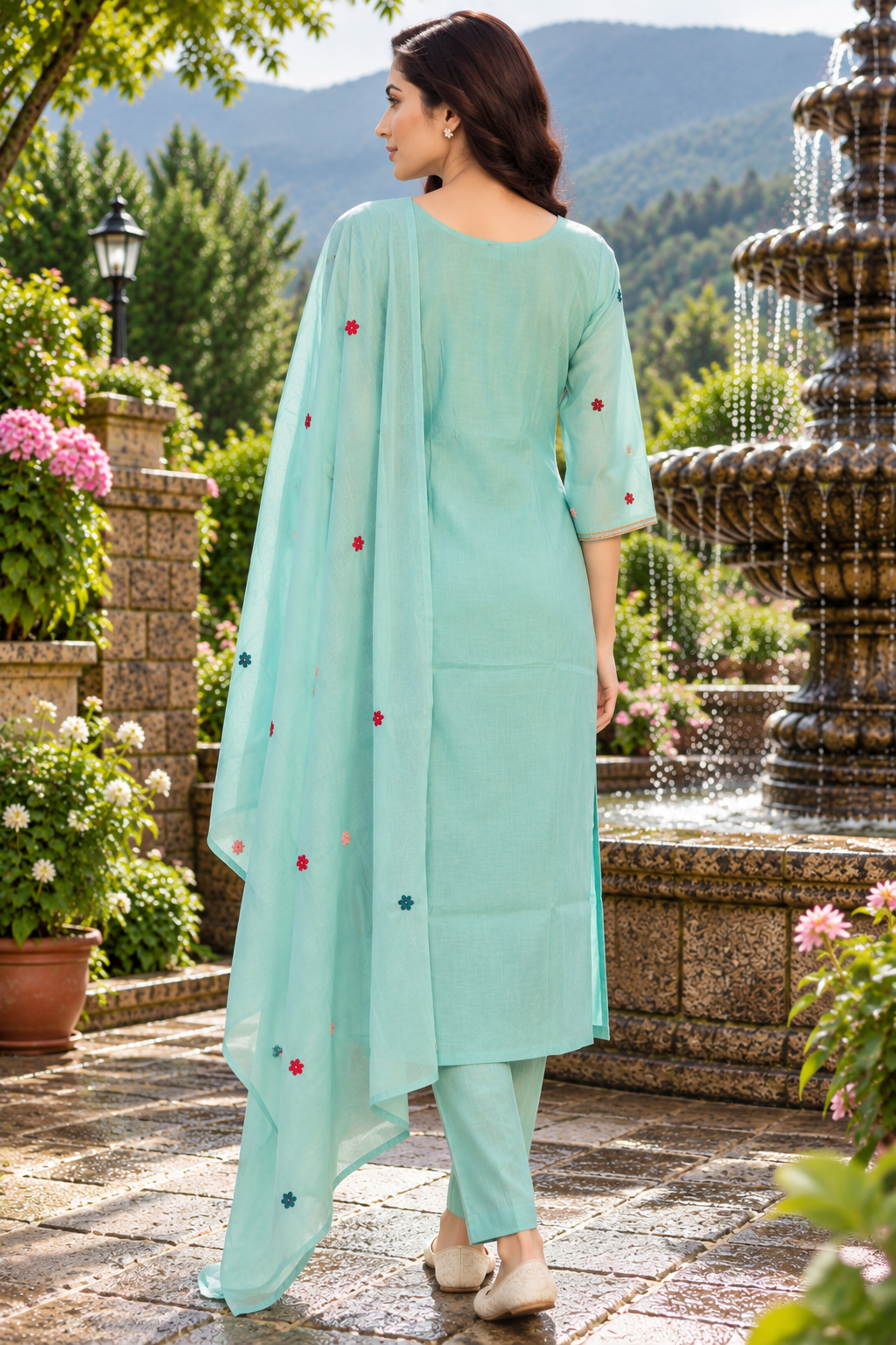 Aquamarine Bloom – Élégance Florale Suit Set Thumbnail 4