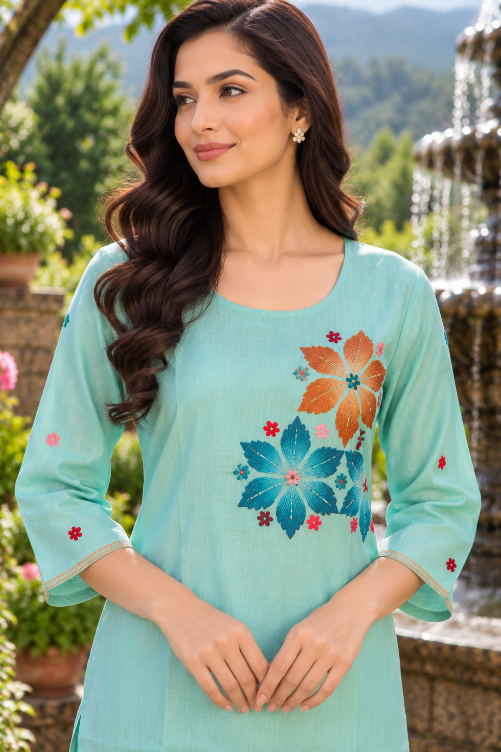 Aquamarine Bloom – Élégance Florale Suit Set Thumbnail 6
