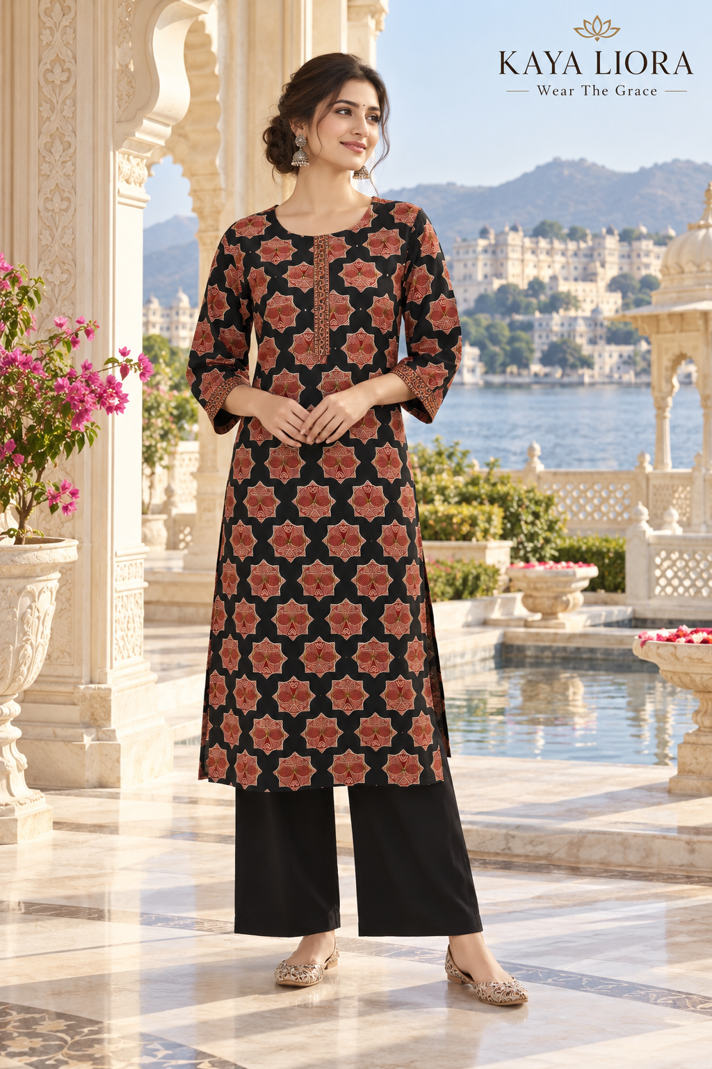 Kaya Liora Crimson Motif – Noir Élégance 3-Piece Suit Set - Luxury Suits Second View