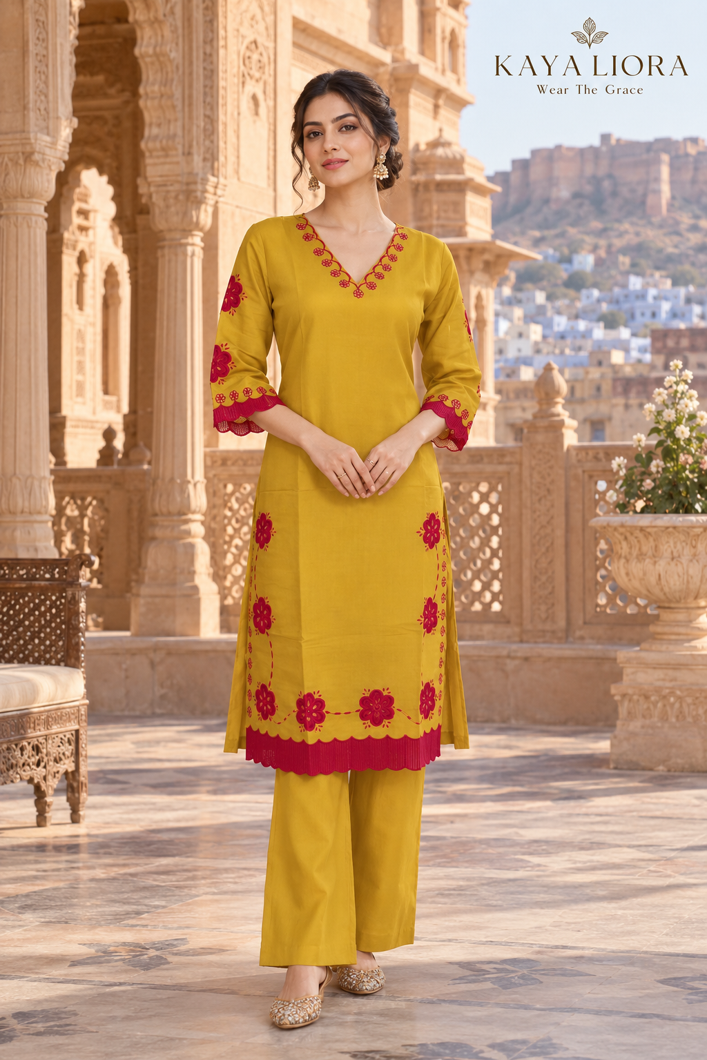 Kaya Liora Mustard Muse – Marigold Elegance 3-Piece Suit Set - Luxury Suits Second View
