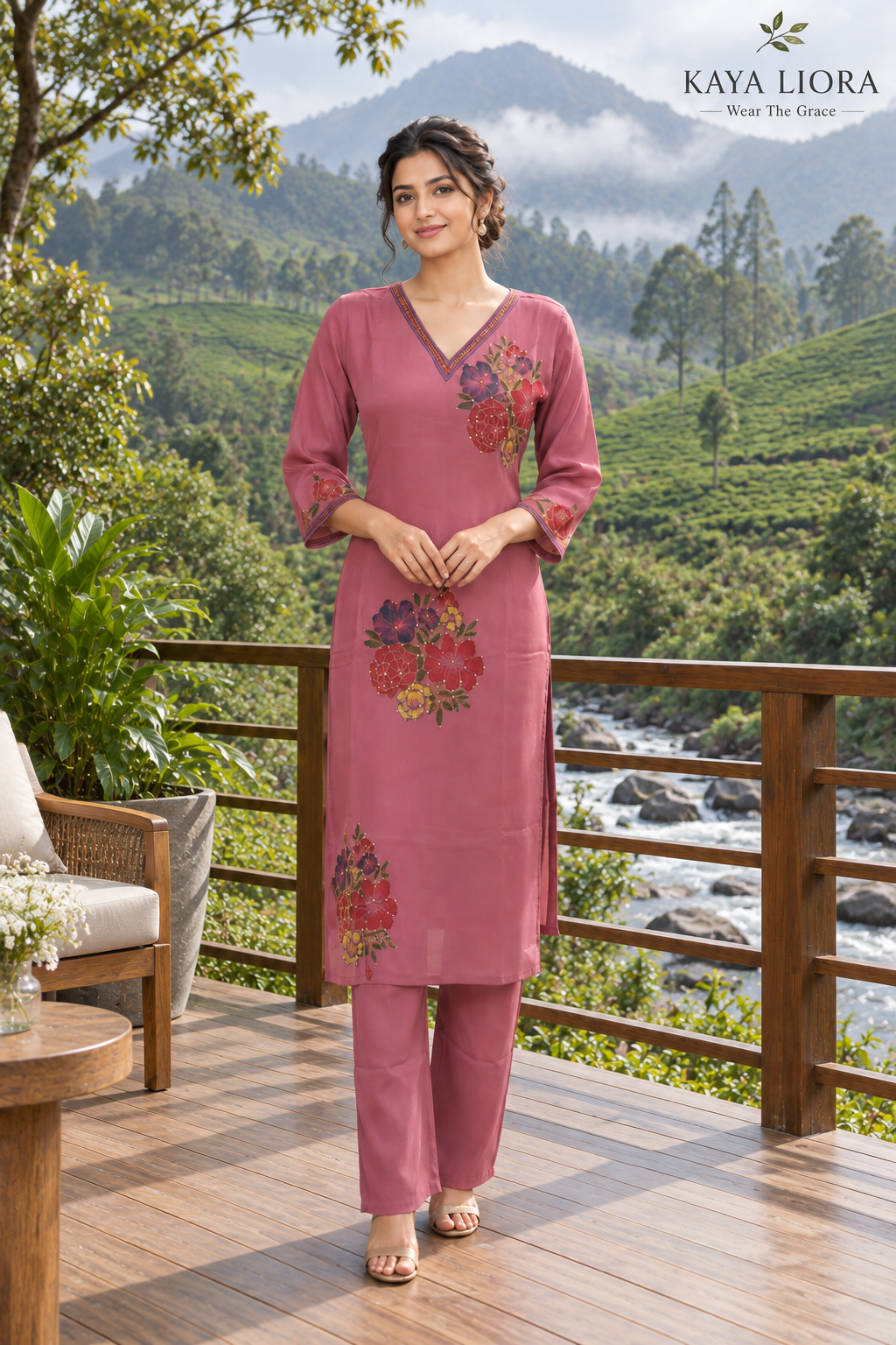 Kaya Liora Onion Pink – Rosé Bloom 3-Piece Suit Set - Luxury Suits Second View