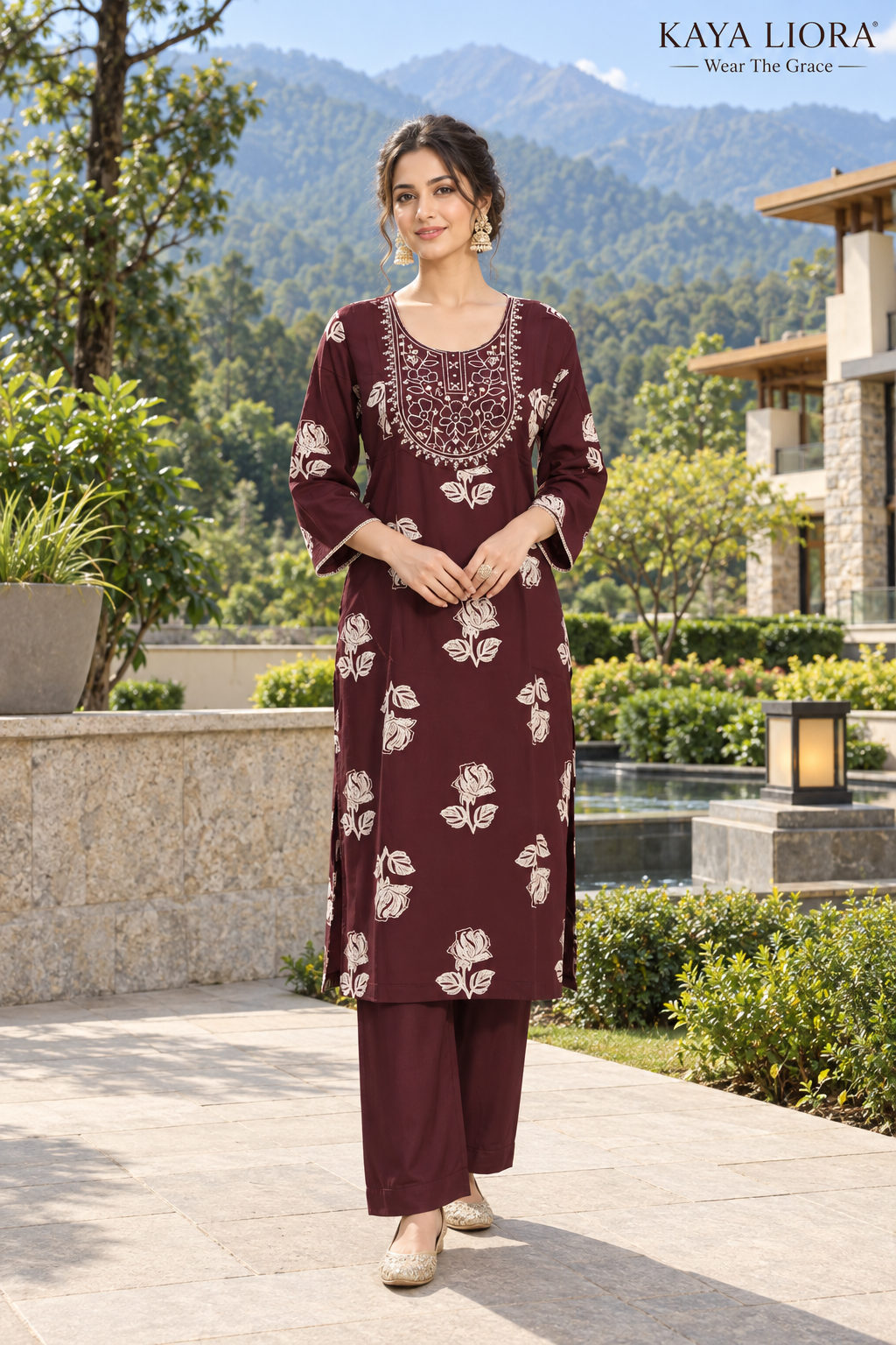 Kaya Liora Bordeaux Wine – Rose Elegance 3-Piece Suit - Luxury Suits Second View