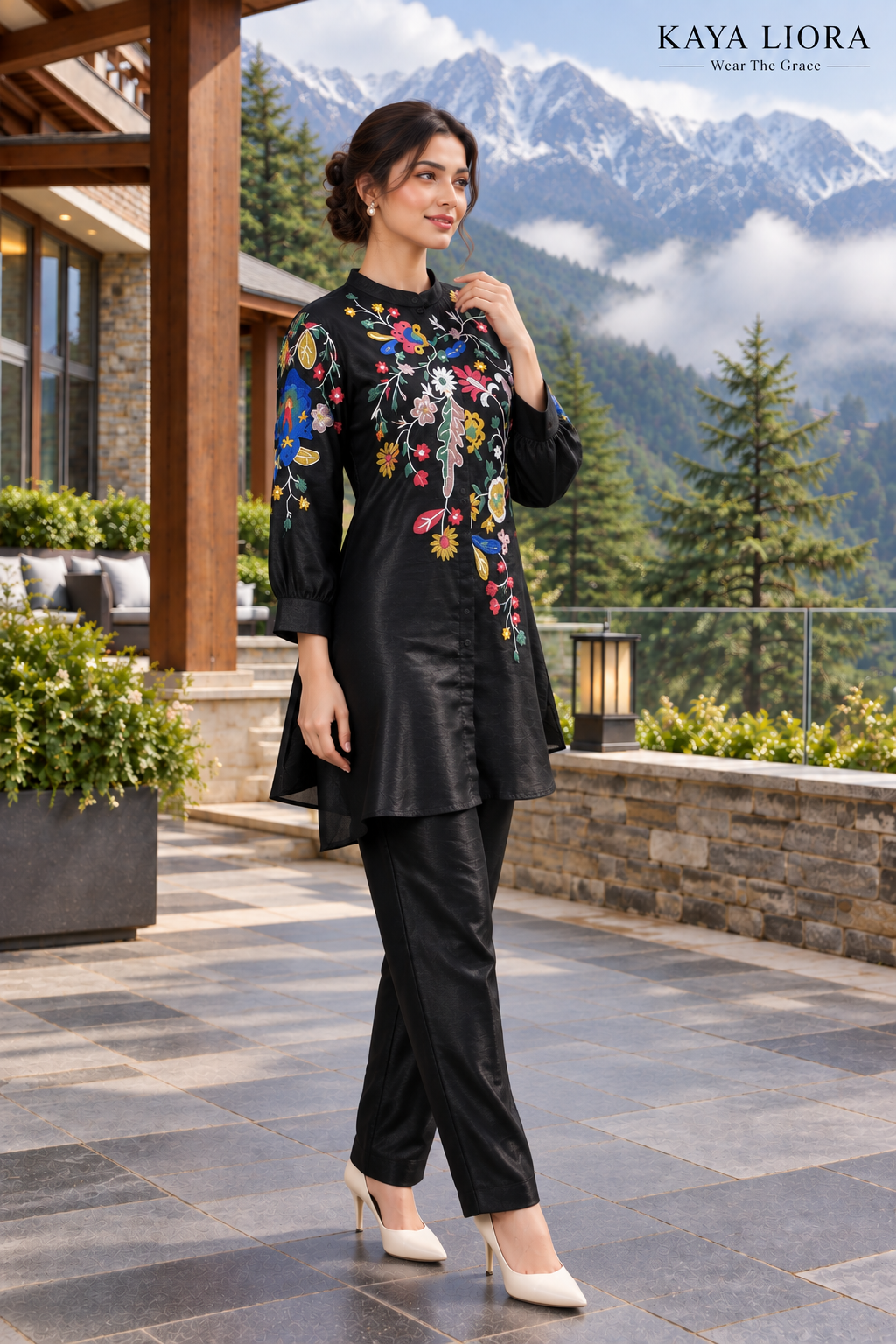 Kaya Liora Obsidian Black – Midnight Bloom Co-Ord Set - Luxury Co-ord Sets Second View