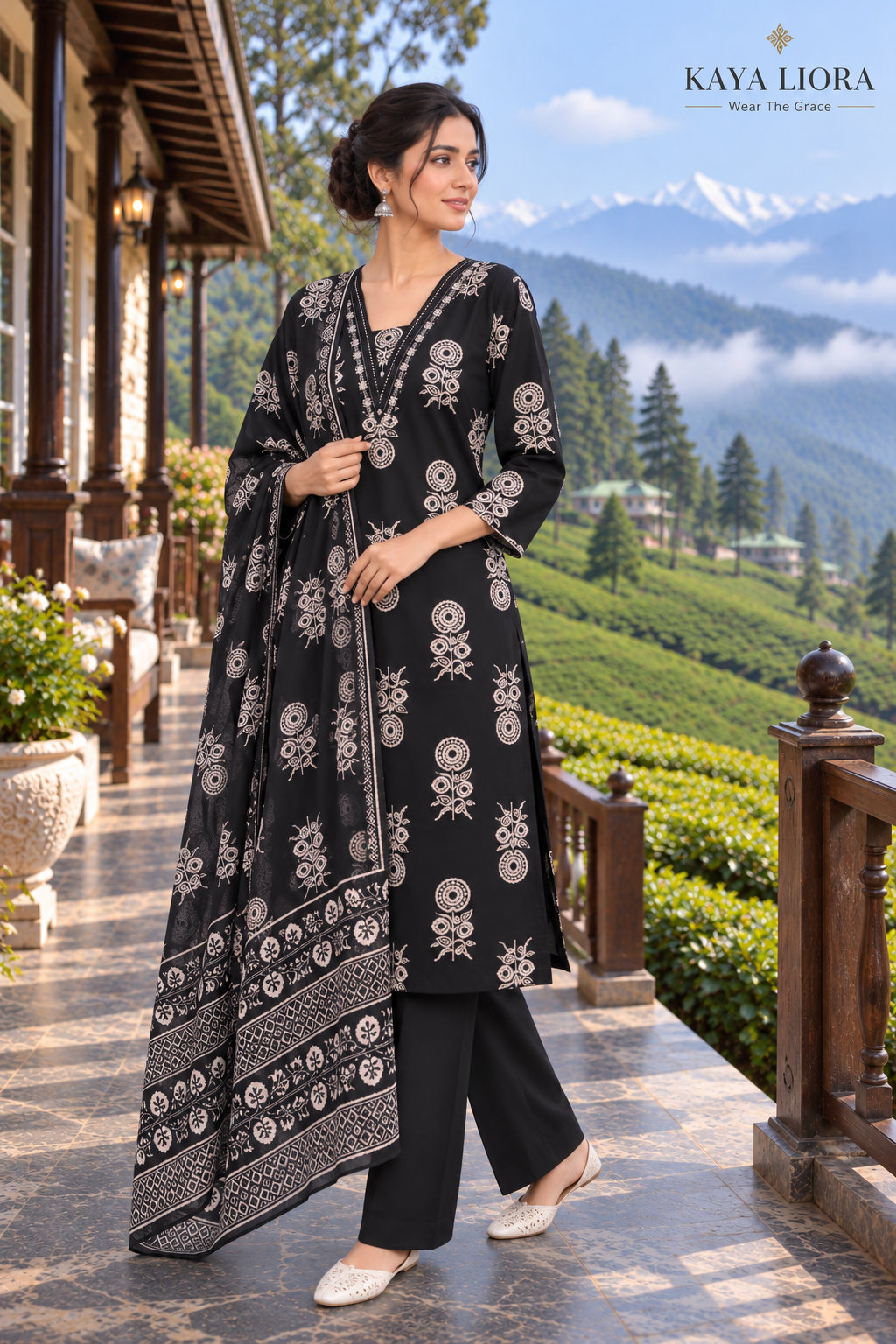 Deep Soft Black – Ivory Motif Elegance 3-Piece Suit Thumbnail 4