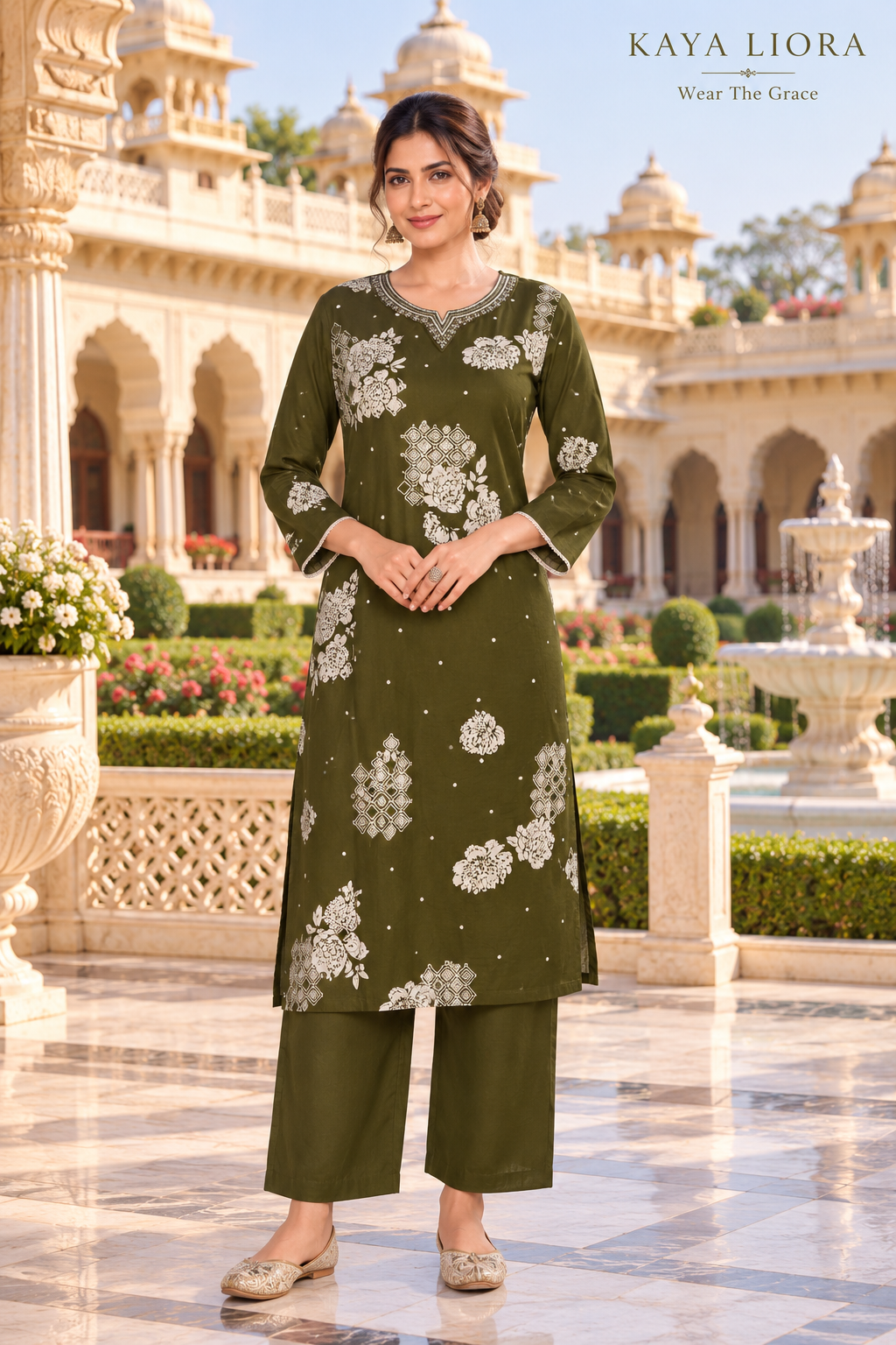 Kaya Liora Deep Olive Green – Ivory Heritage Elegance 3-Piece Suit - Luxury Suits Second View