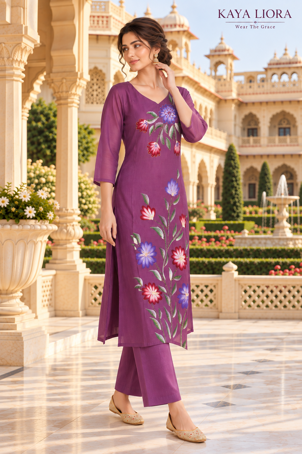 Purple Bloom – Floral Grace 3-Piece Ethnic Ensemble Thumbnail 3