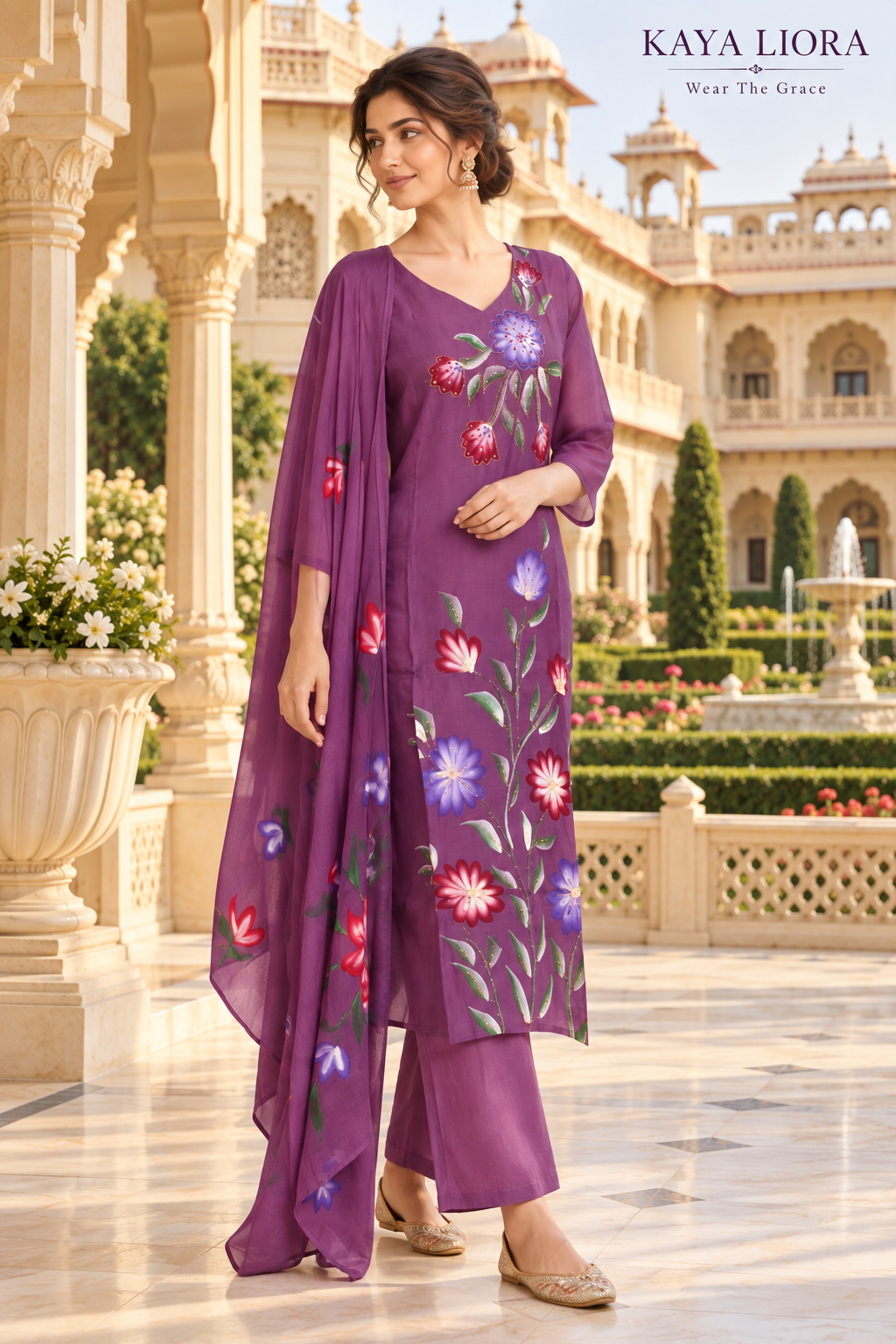 Purple Bloom – Floral Grace 3-Piece Ethnic Ensemble Thumbnail 4