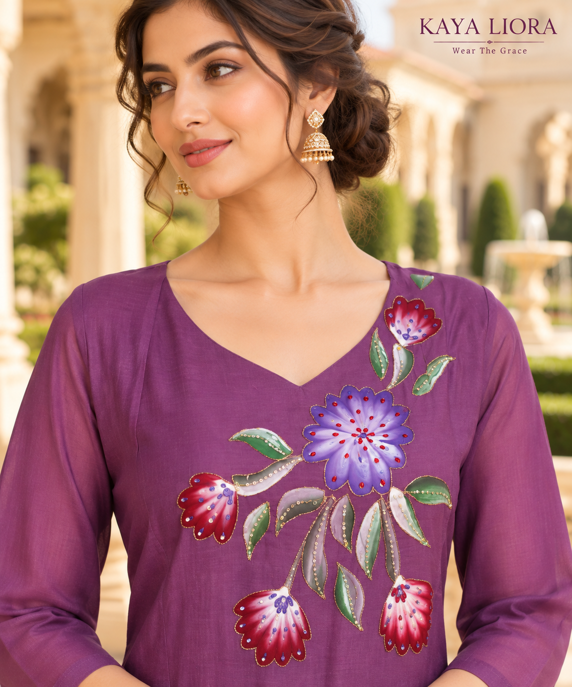 Purple Bloom – Floral Grace 3-Piece Ethnic Ensemble Thumbnail 5