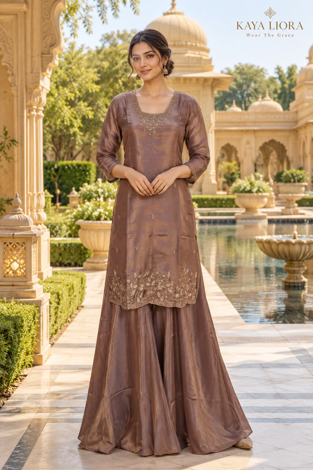 Kaya Liora Mauve Royale – Graceful 3-Piece Sharara Suit - Luxury Suits Second View