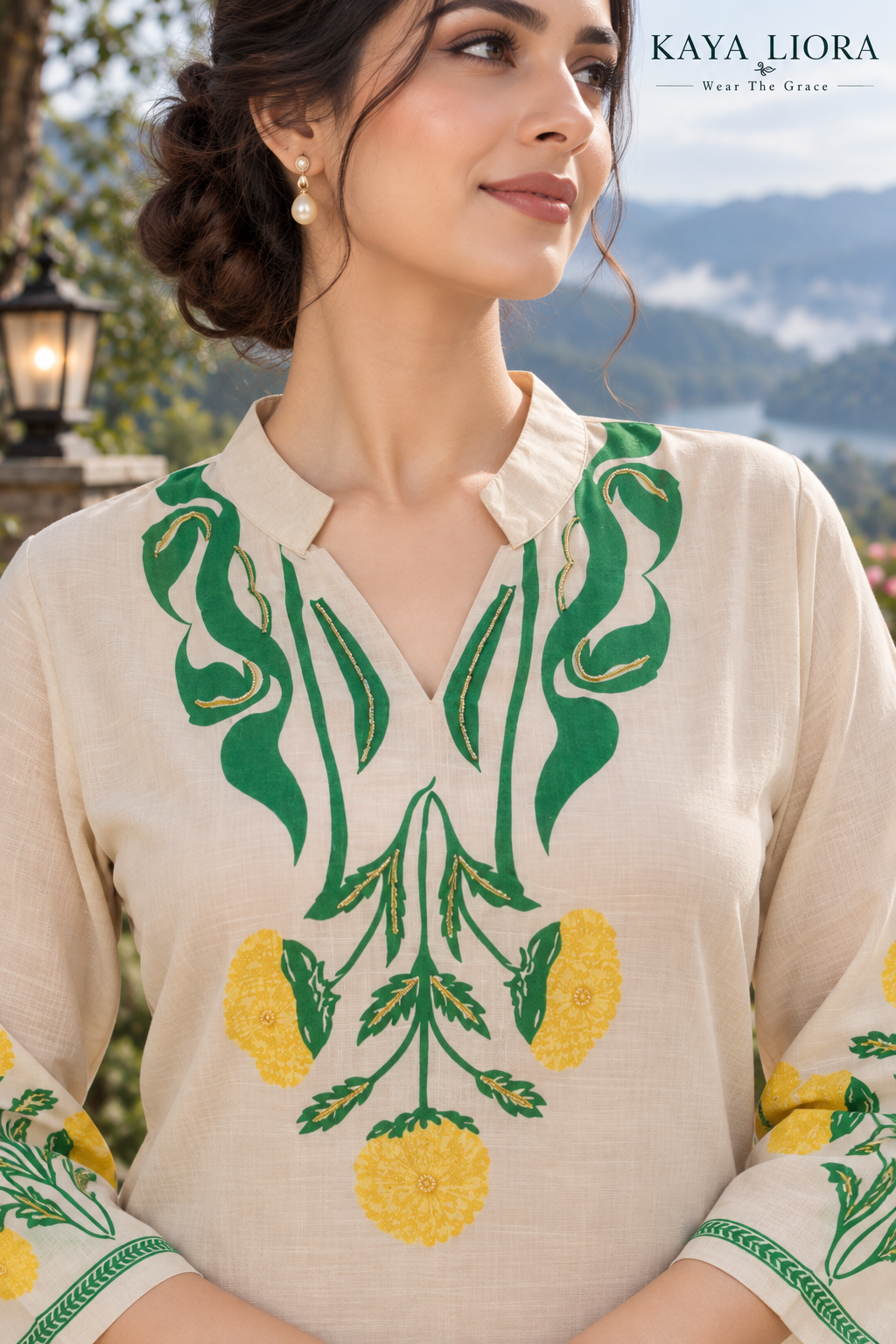 Soft Ivory Grace – Floral 3-Piece Kurti Set Thumbnail 6