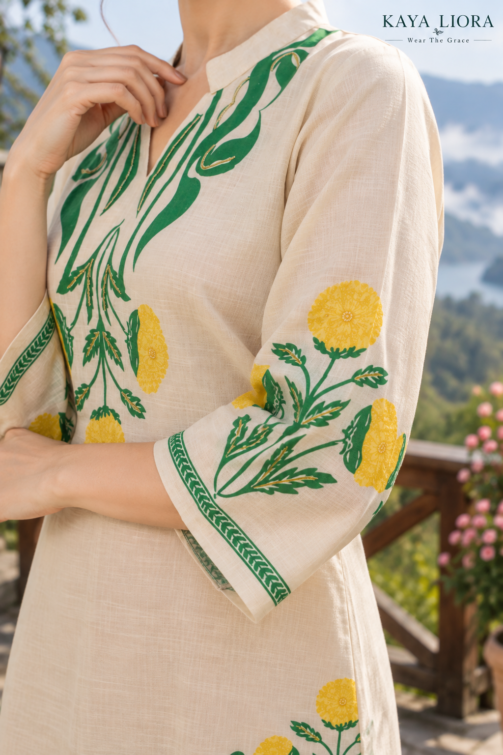 Soft Ivory Grace – Floral 3-Piece Kurti Set Thumbnail 7