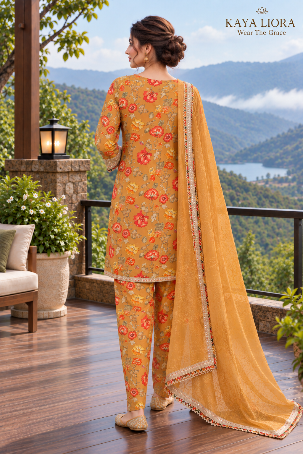 Antique Ochre Bloom – Mustard Floral Pakistani Dhoti Set Thumbnail 4
