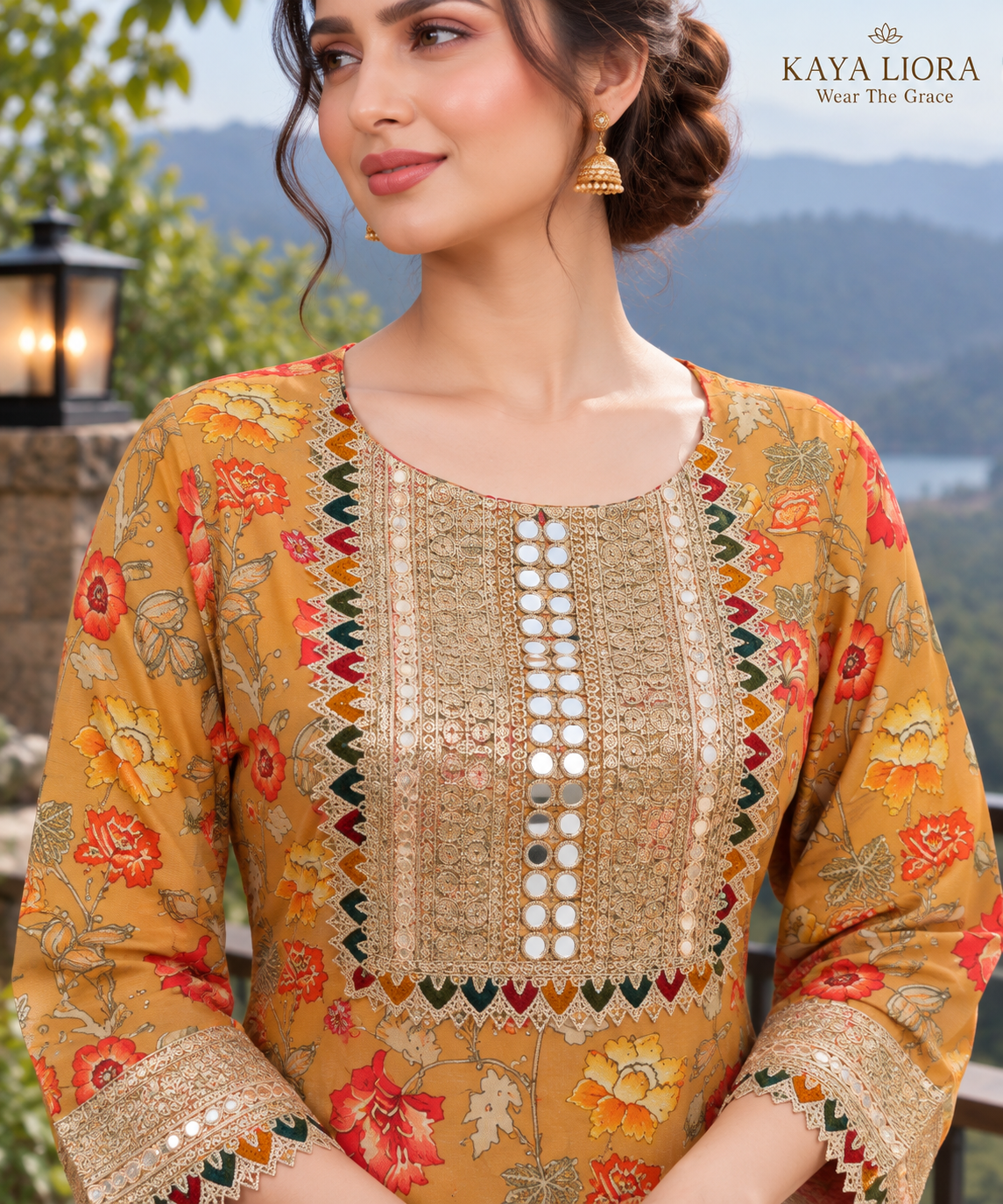 Antique Ochre Bloom – Mustard Floral Pakistani Dhoti Set Thumbnail 5