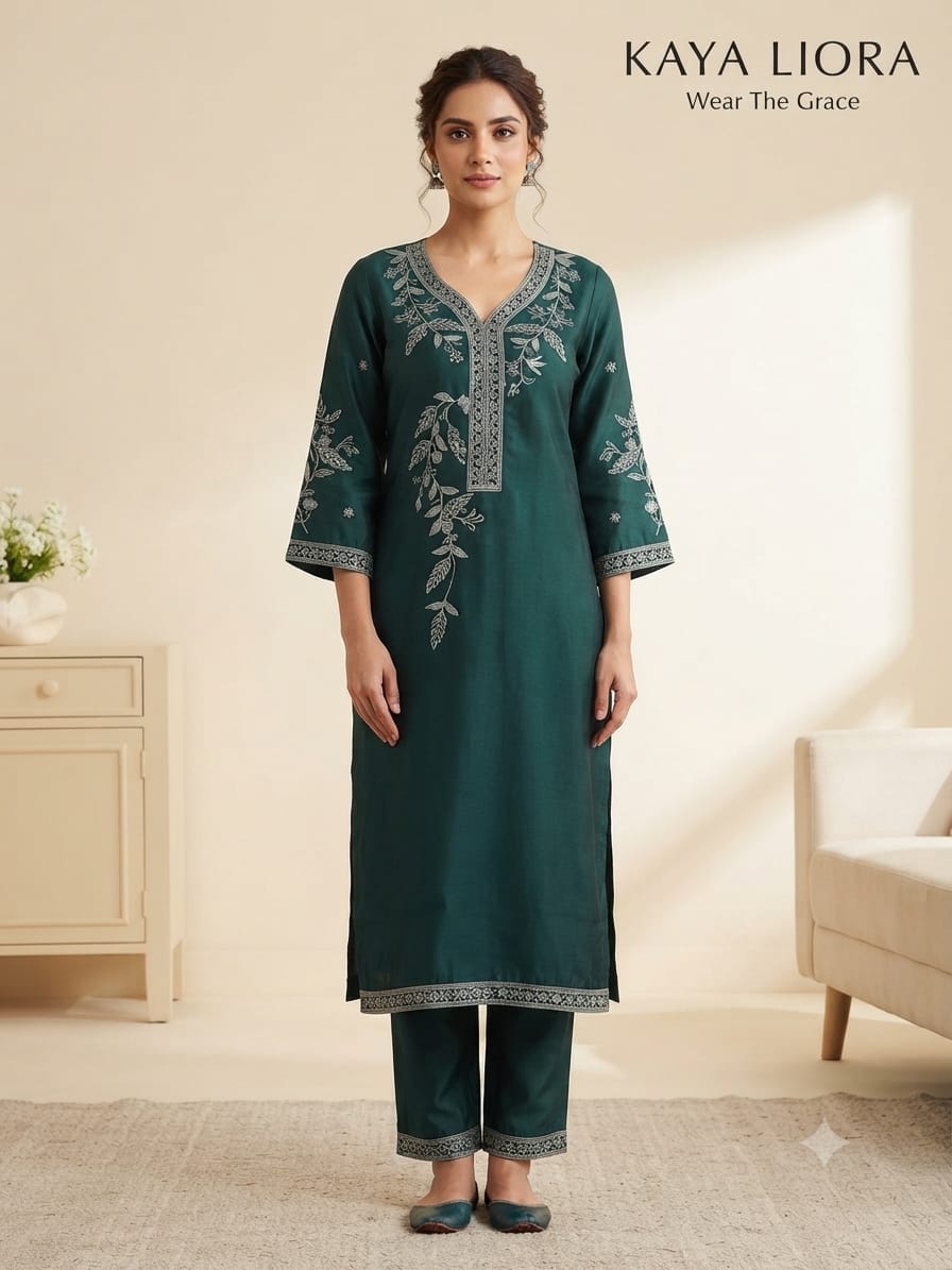Kaya Liora Peacock Grace – 3-Piece Mal Chanderi & Organza Suit Set - Luxury Suits Second View