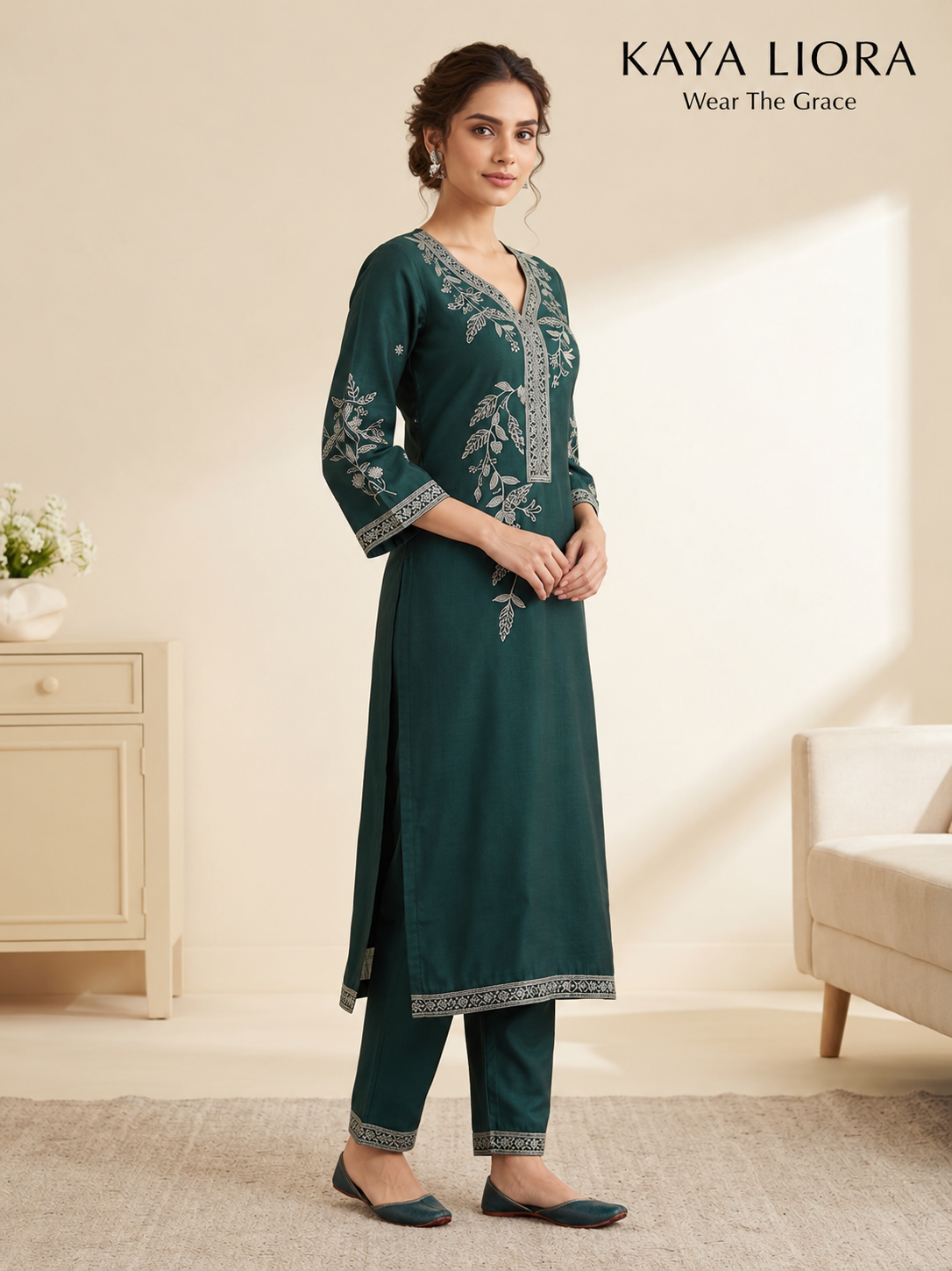 Peacock Grace – 3-Piece Mal Chanderi & Organza Suit Set Thumbnail 3