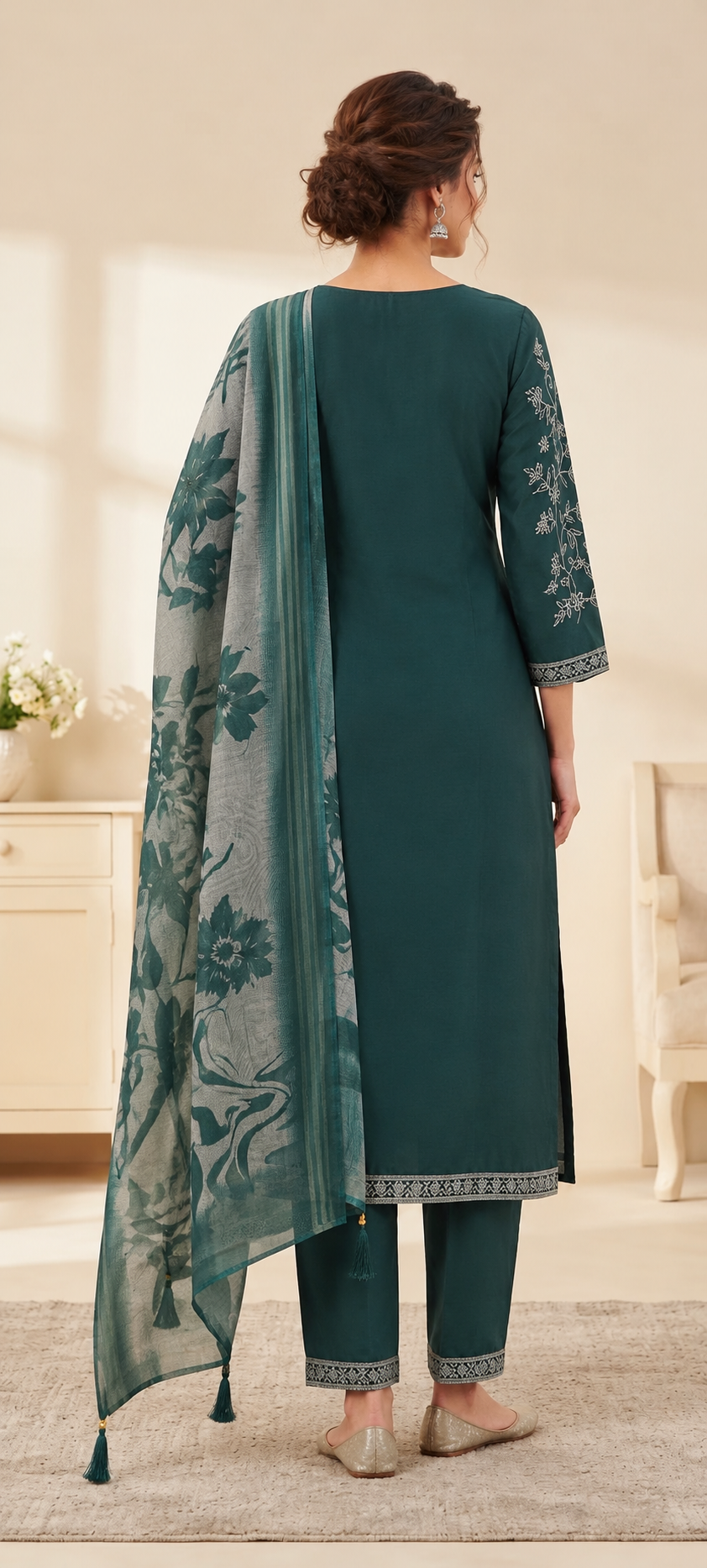 Peacock Grace – 3-Piece Mal Chanderi & Organza Suit Set Thumbnail 5