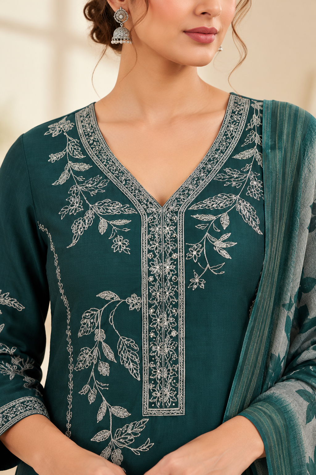 Peacock Grace – 3-Piece Mal Chanderi & Organza Suit Set Thumbnail 6