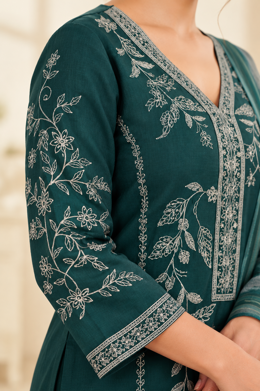 Peacock Grace – 3-Piece Mal Chanderi & Organza Suit Set Thumbnail 7